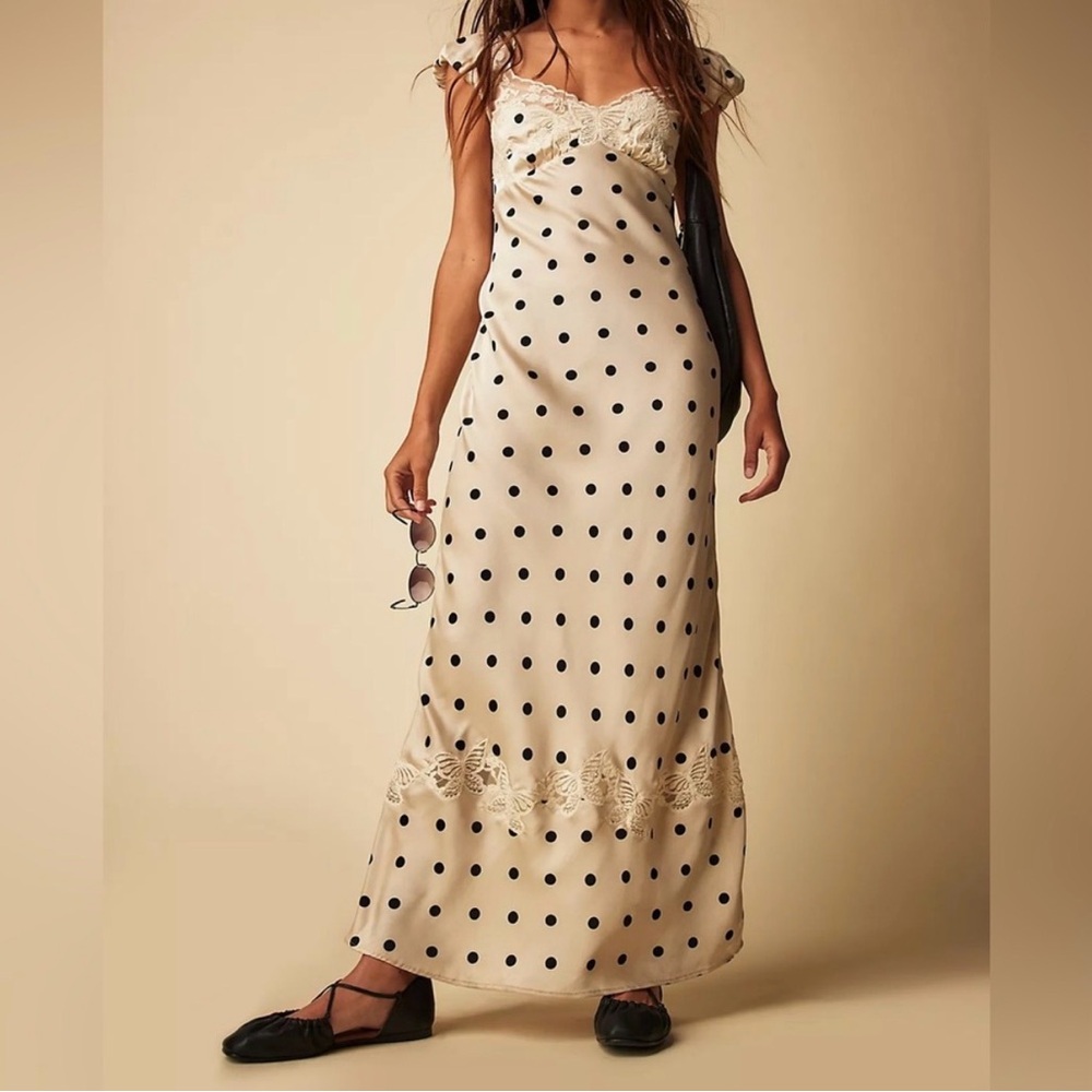 Free People Cream and Black Polka Dot Maxi Dress